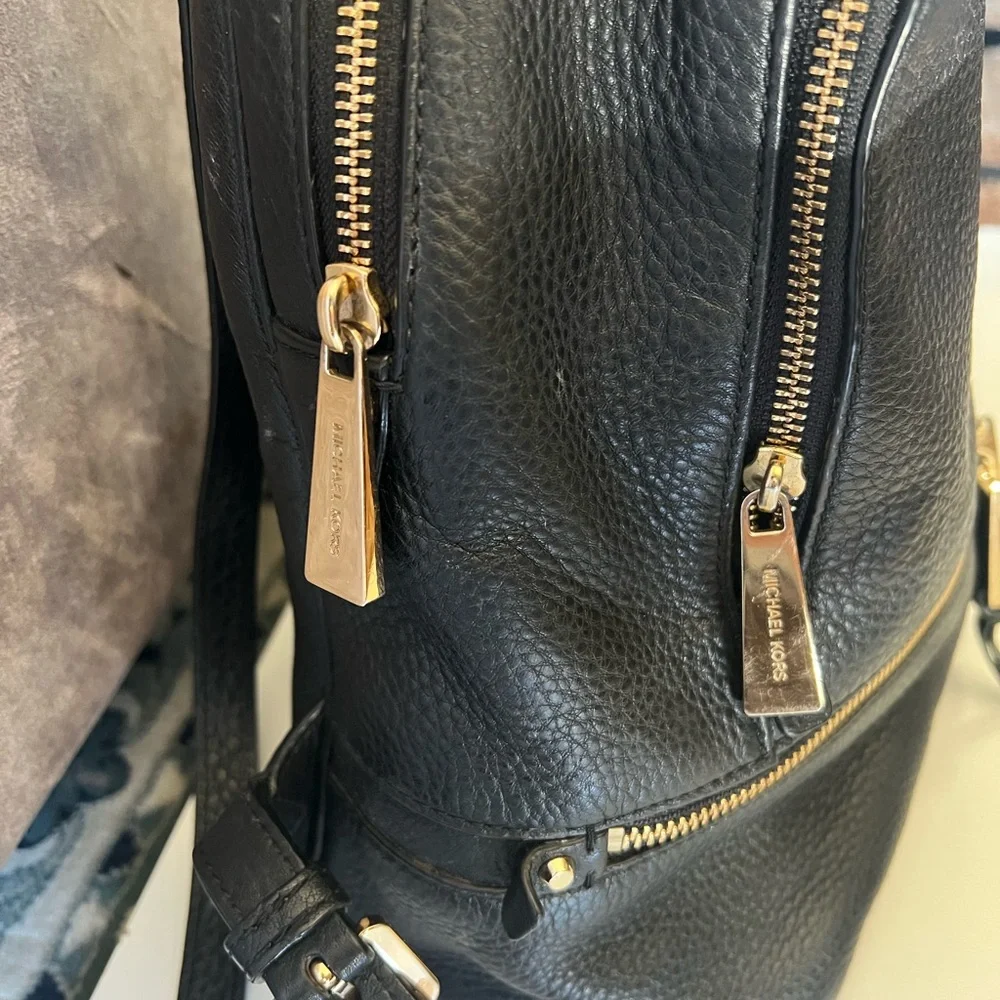 Michael Kors Black Pebbled Leather Small Backpack with Gold Hardware